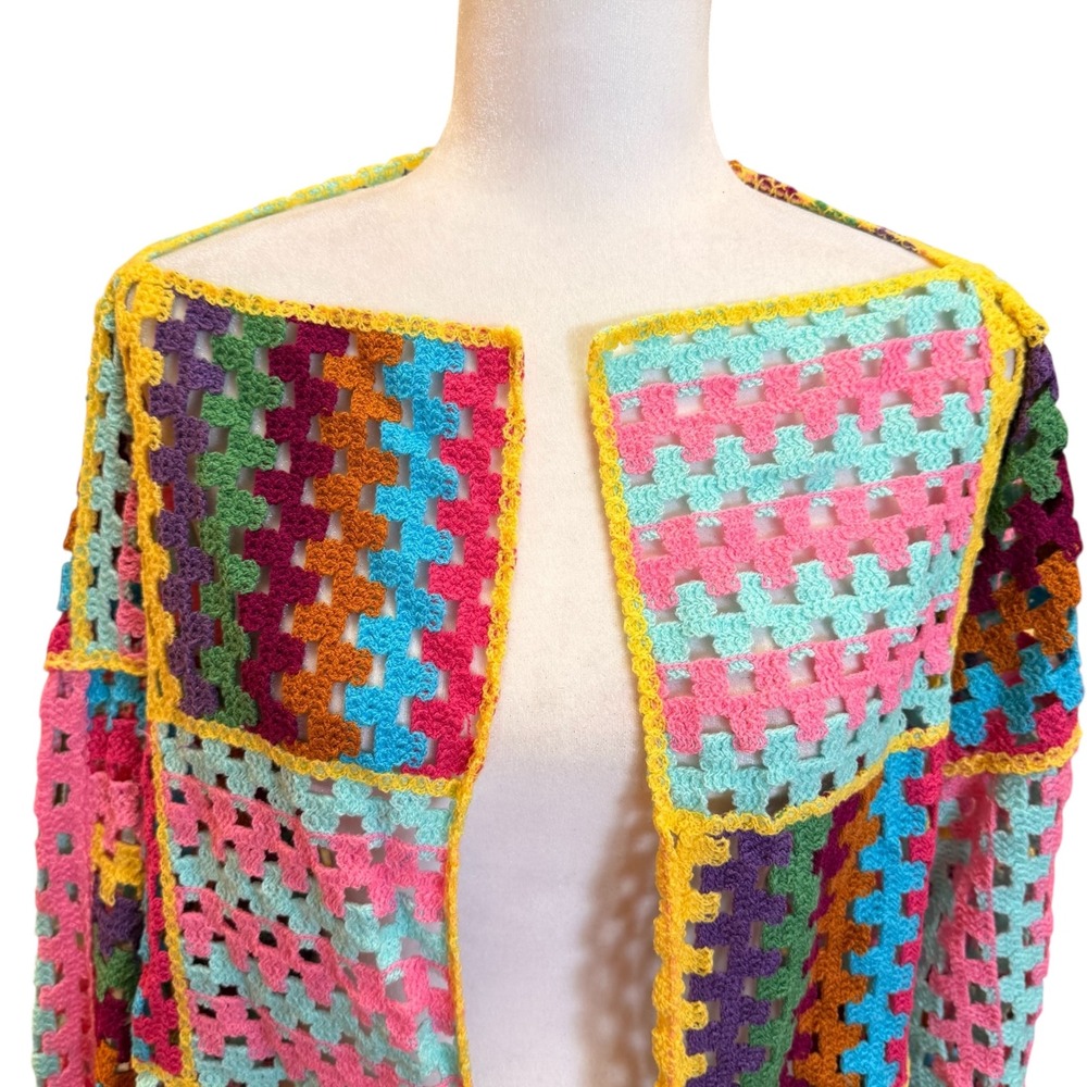 Pol Julia Crochet Patchwork Cardigan Sweater Os C… - image 5